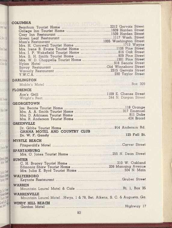 Greenbook - 1962 south carolina